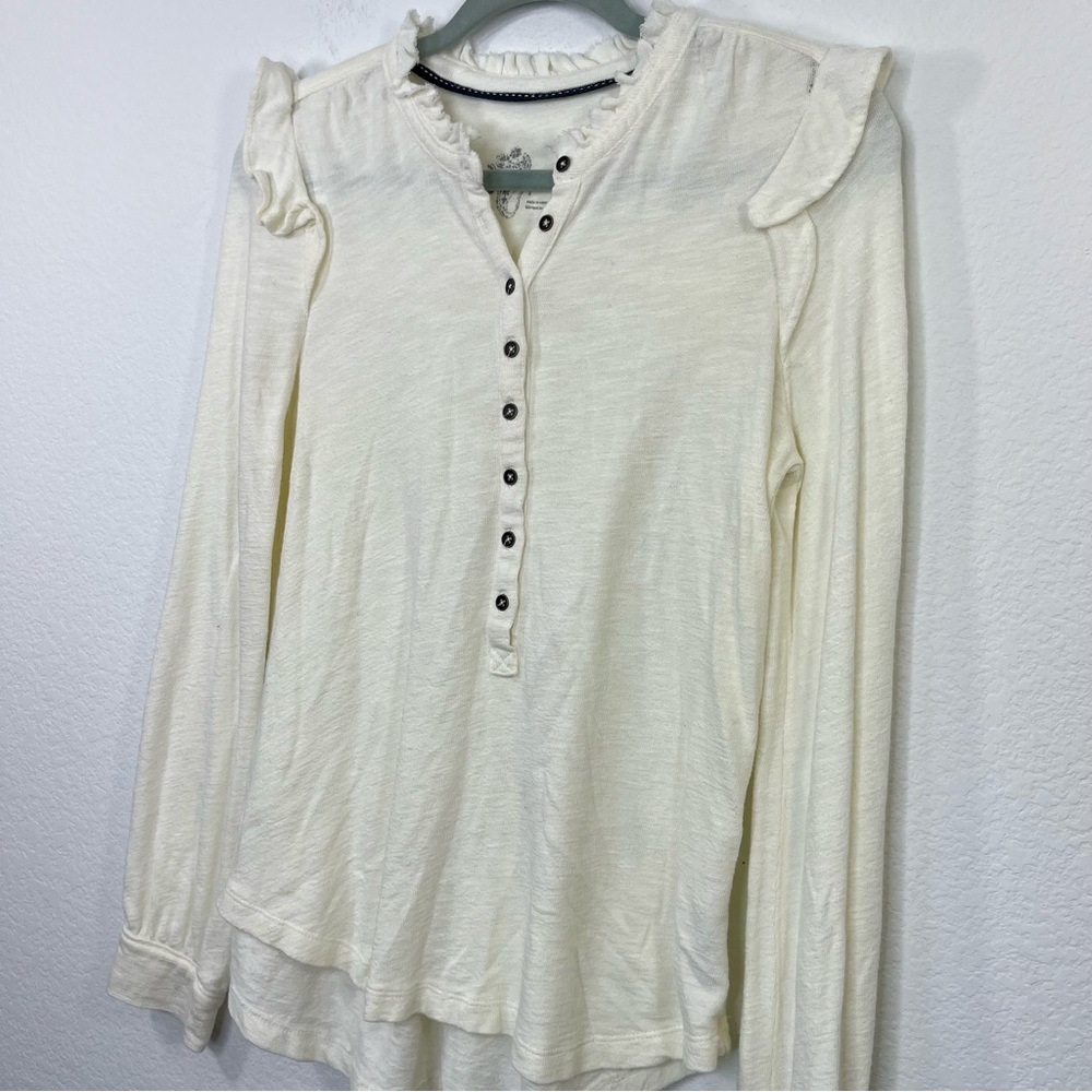 Pilcro Anthropologie Ruffled Henley Top size Small Creme Knit‎ Shirt Longsleeve - Picture 4 of 9